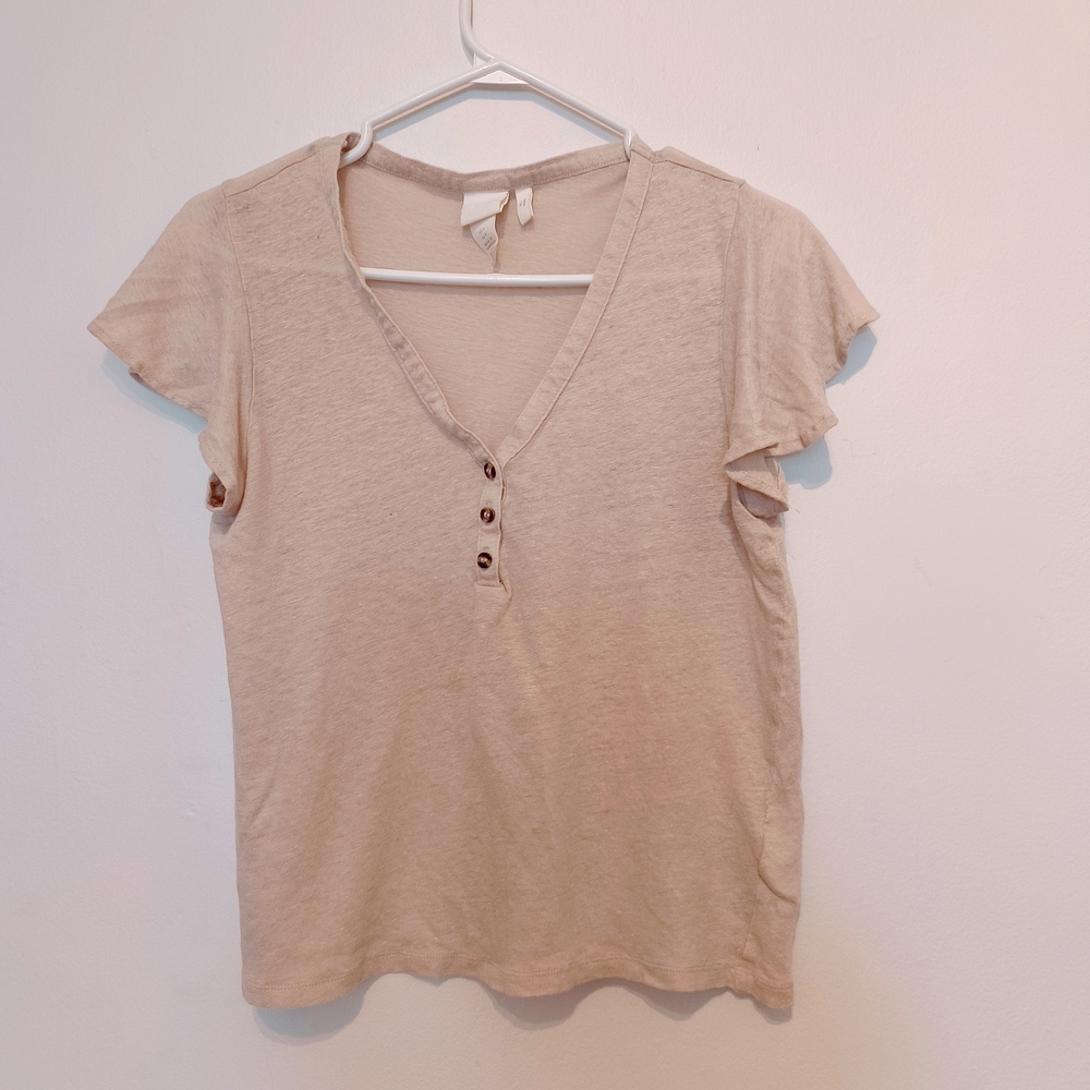 H&M LinenTan Fitted Cap Sleeve T-Shirt